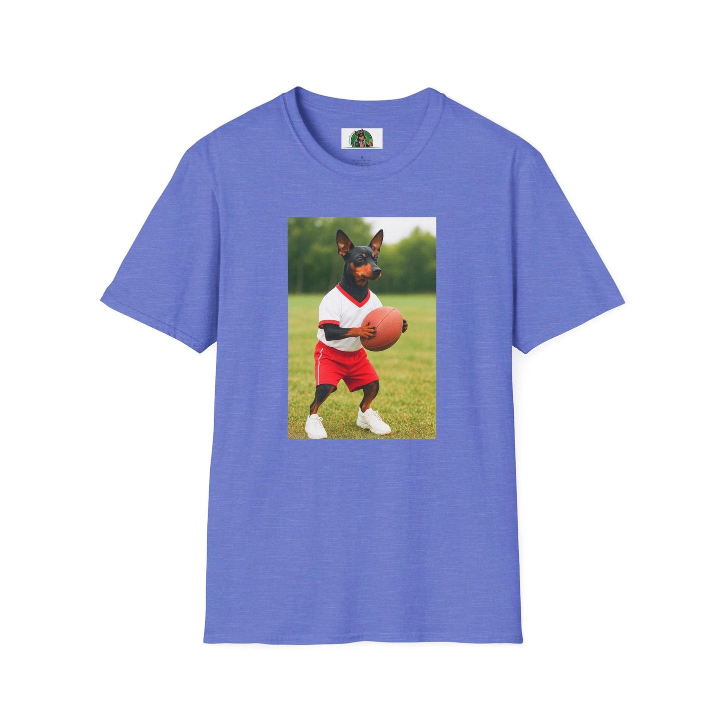 Miniature Pinscher Football T-Shirt — "Min Pin Football" Dog Lover Sports Tee T-Shirt Printify Heather Royal S