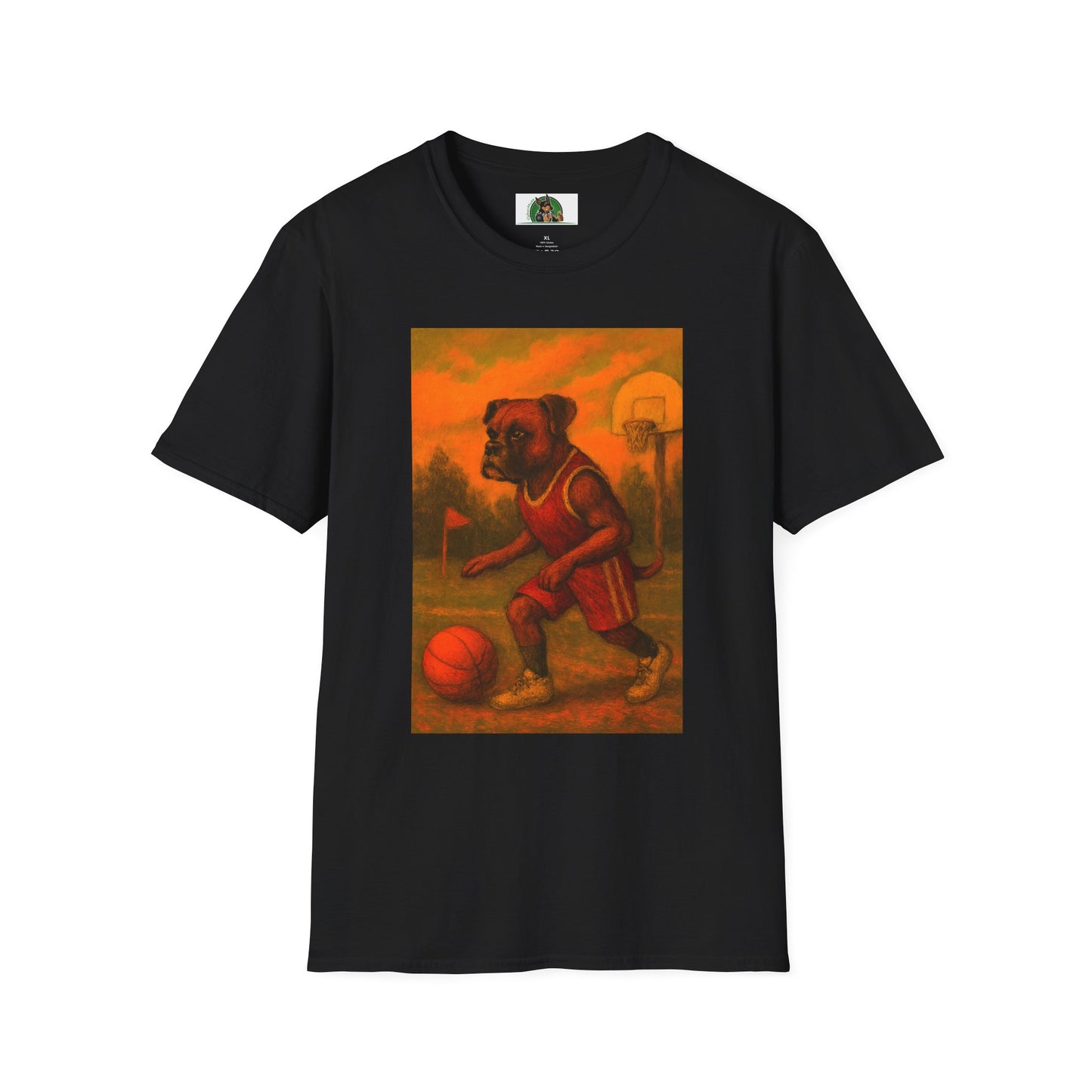 Sports Basketball Boxer Puppy Dogs T-Shirt - Unisex Softstyle T-Shirt Printify Black XS