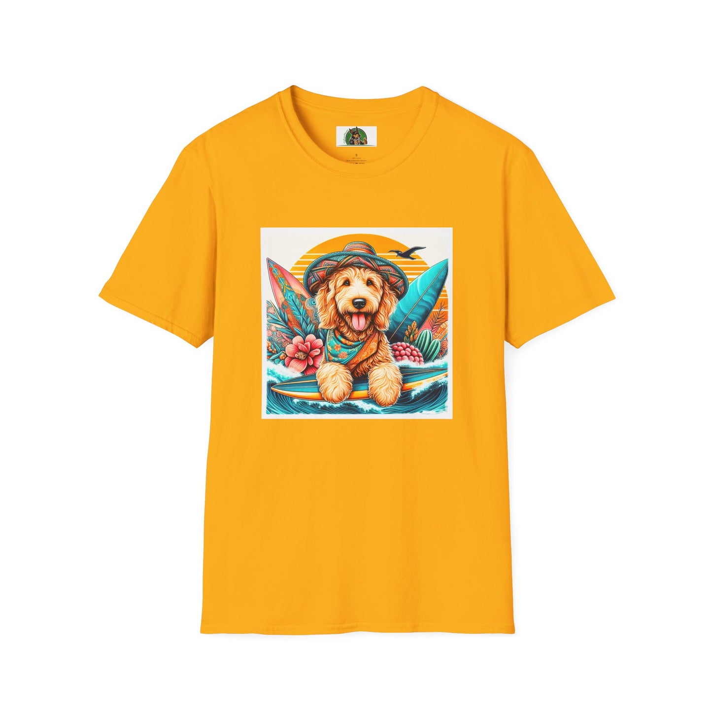 Golden Doodle blue waves shirt T-Shirt Printify S Gold