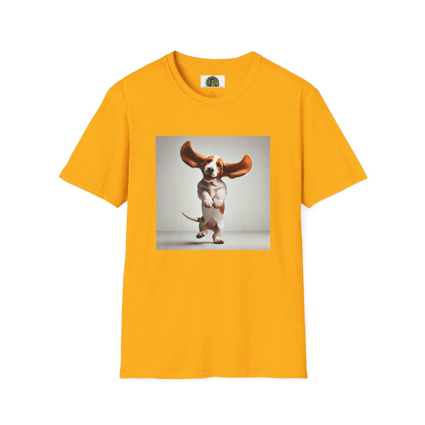 Bassett Hound T-Shirt - Dancing Dog Design T-Shirt Printify S Gold