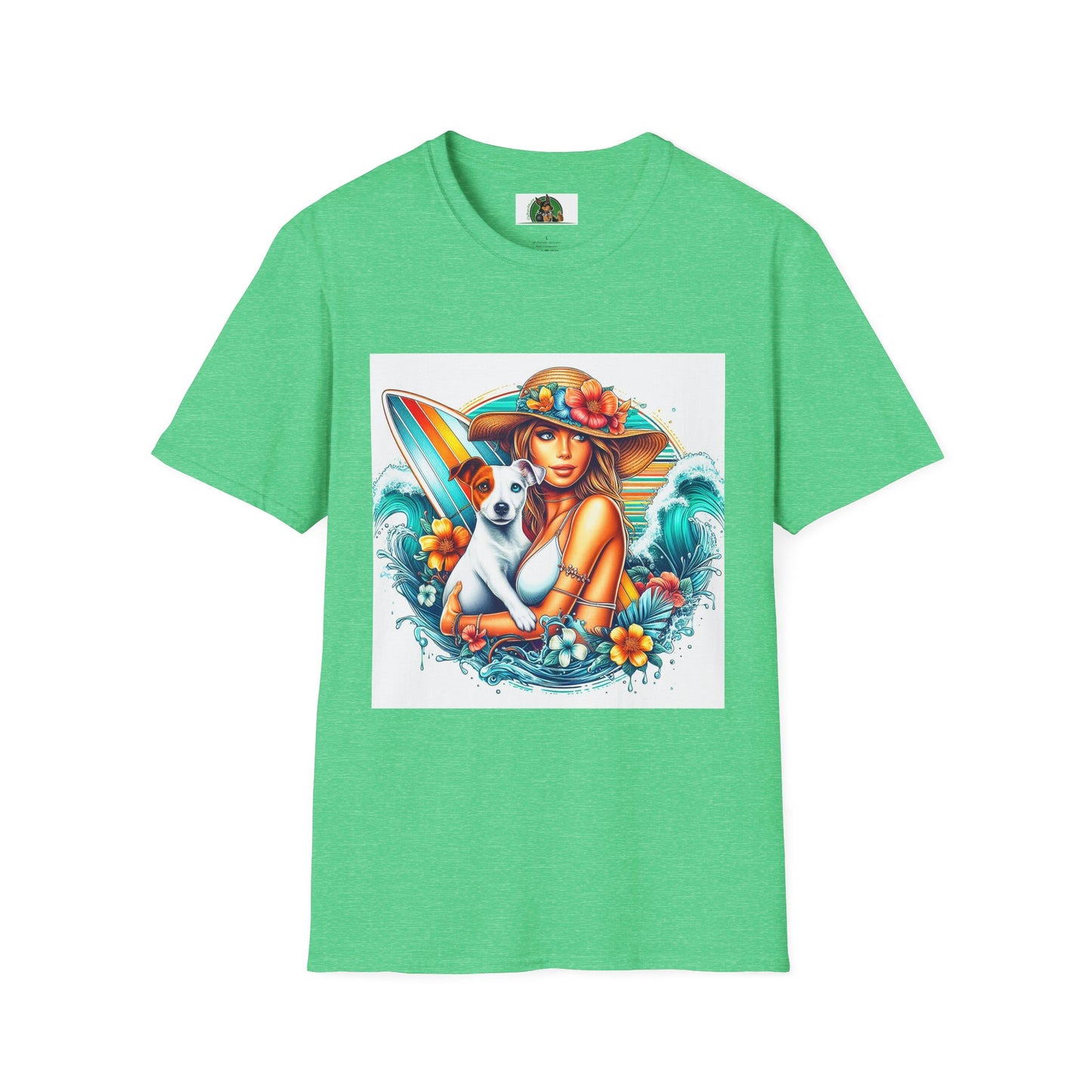 Jack Russell W/Beach Girl T-Shirt Printify S Heather Irish Green