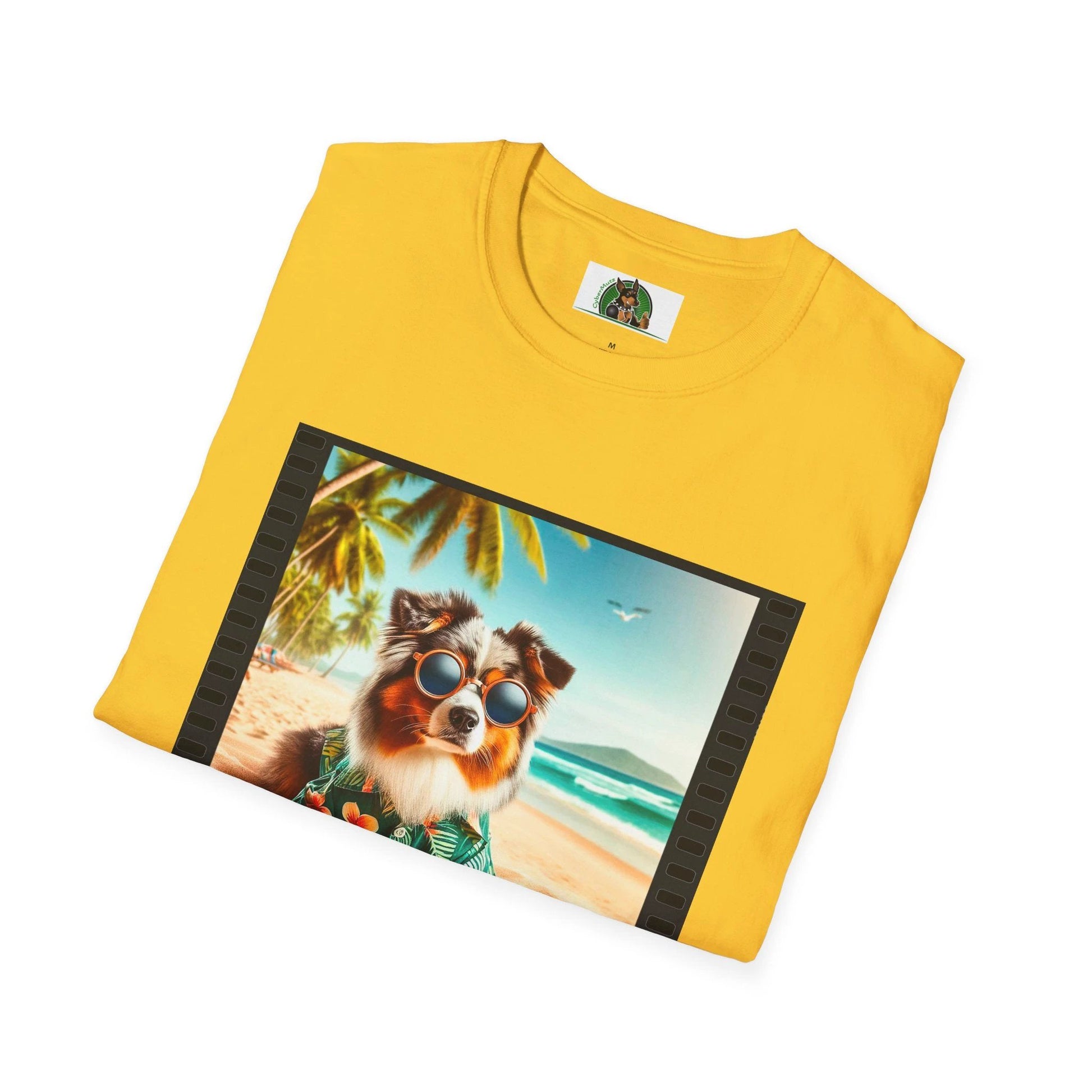 Australian Shepherd Beach Frisbee Dog Graphic Tee Unisex Soft Style Shirt for Dog Lovers by Printify