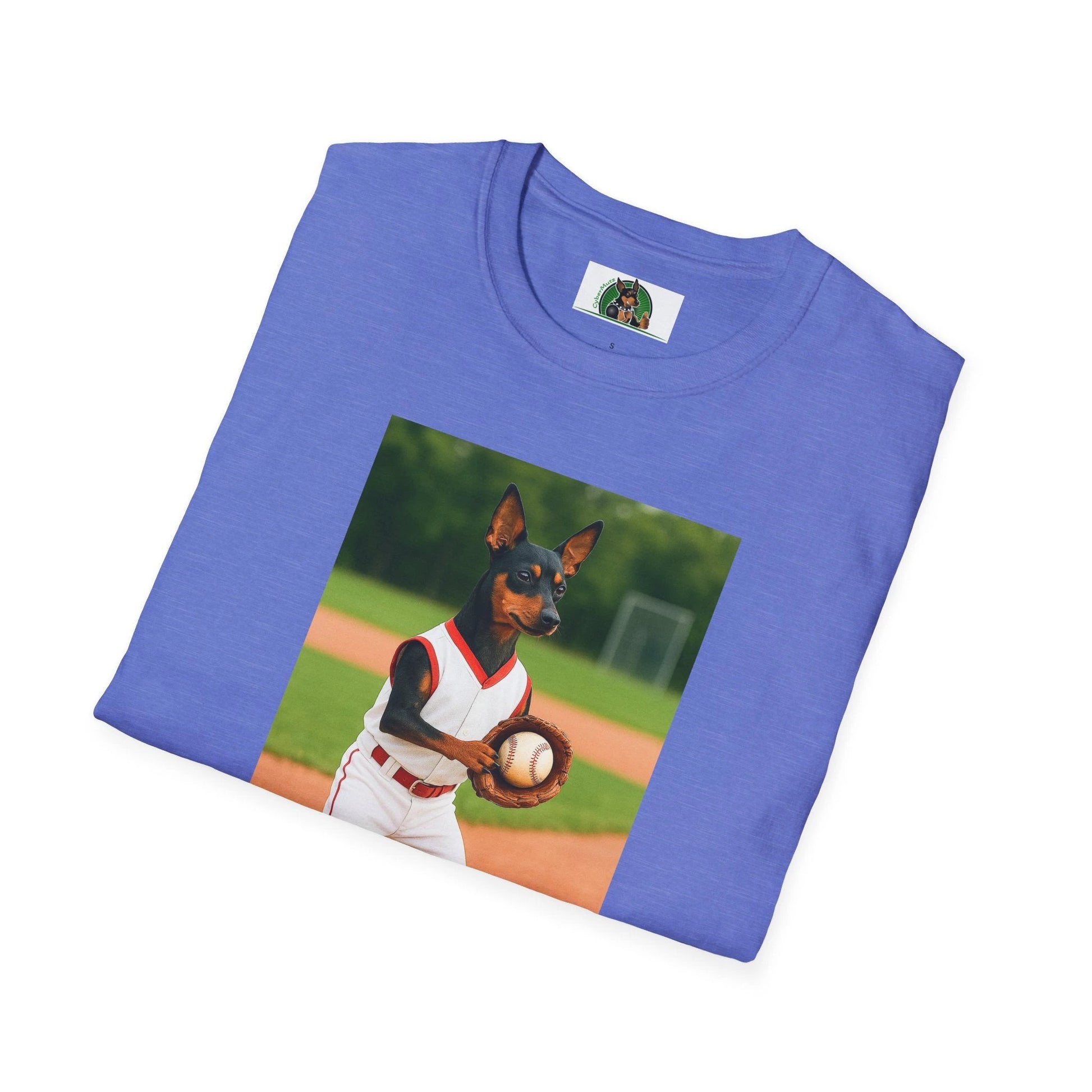 Min Pin Baseball Tee — Miniature Pinscher Dog Lover Sports T-Shirt by Printify