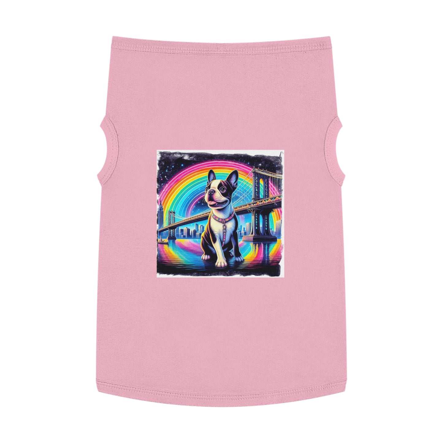 Pet Tank Top Boston Terrier Dog Sitting By Rainbow Bridge Pets Printify XL Pink 