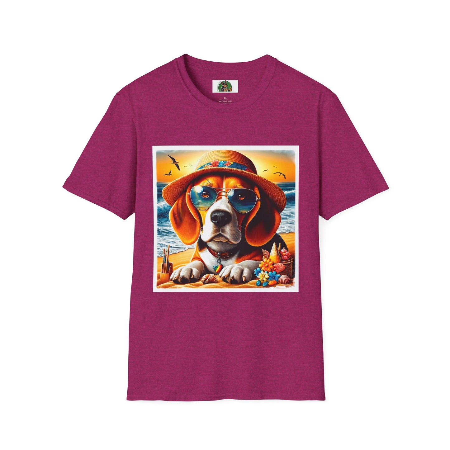 Beagle Wearing Sun Hat At The Beach T-Shirt Printify S Antique Heliconia 