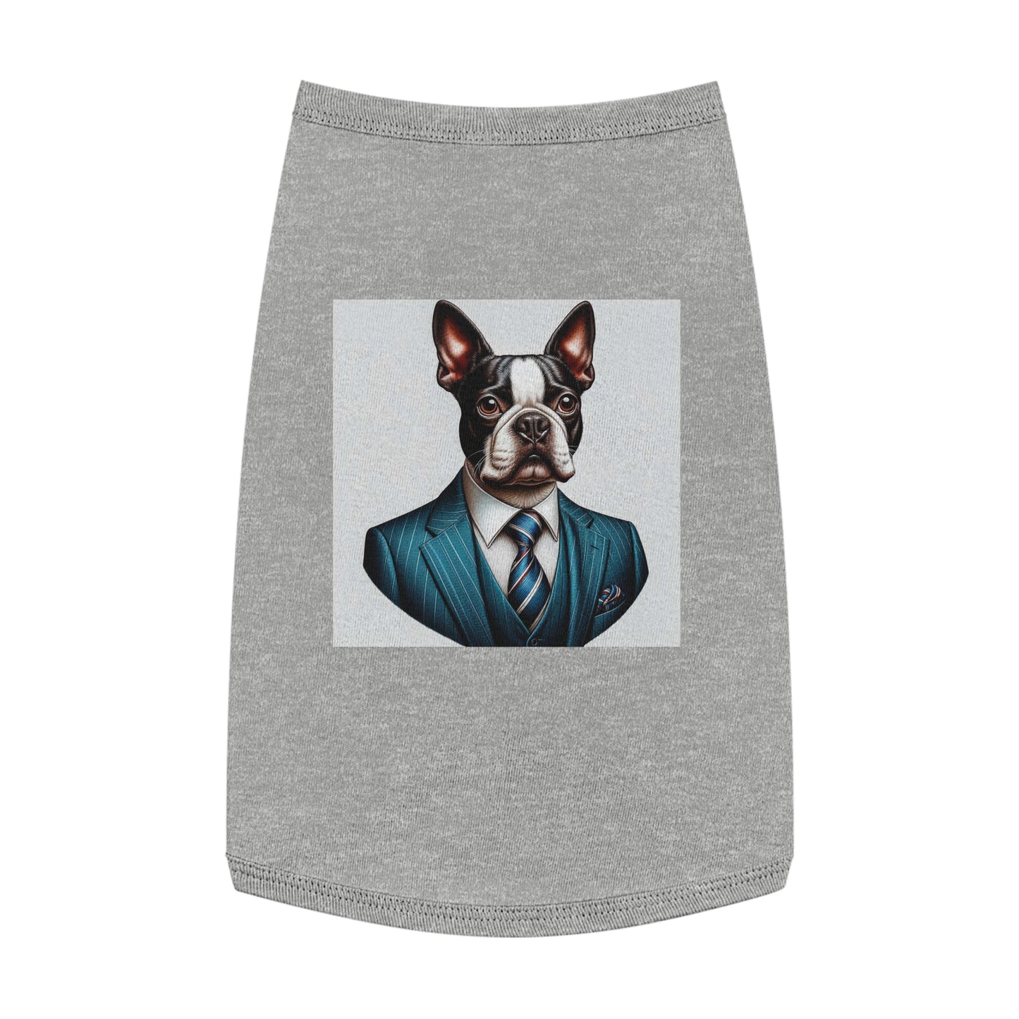 Pet Tank Top Boston Terrier Wearing Blue Suit and Tie Pets Printify L Heather 