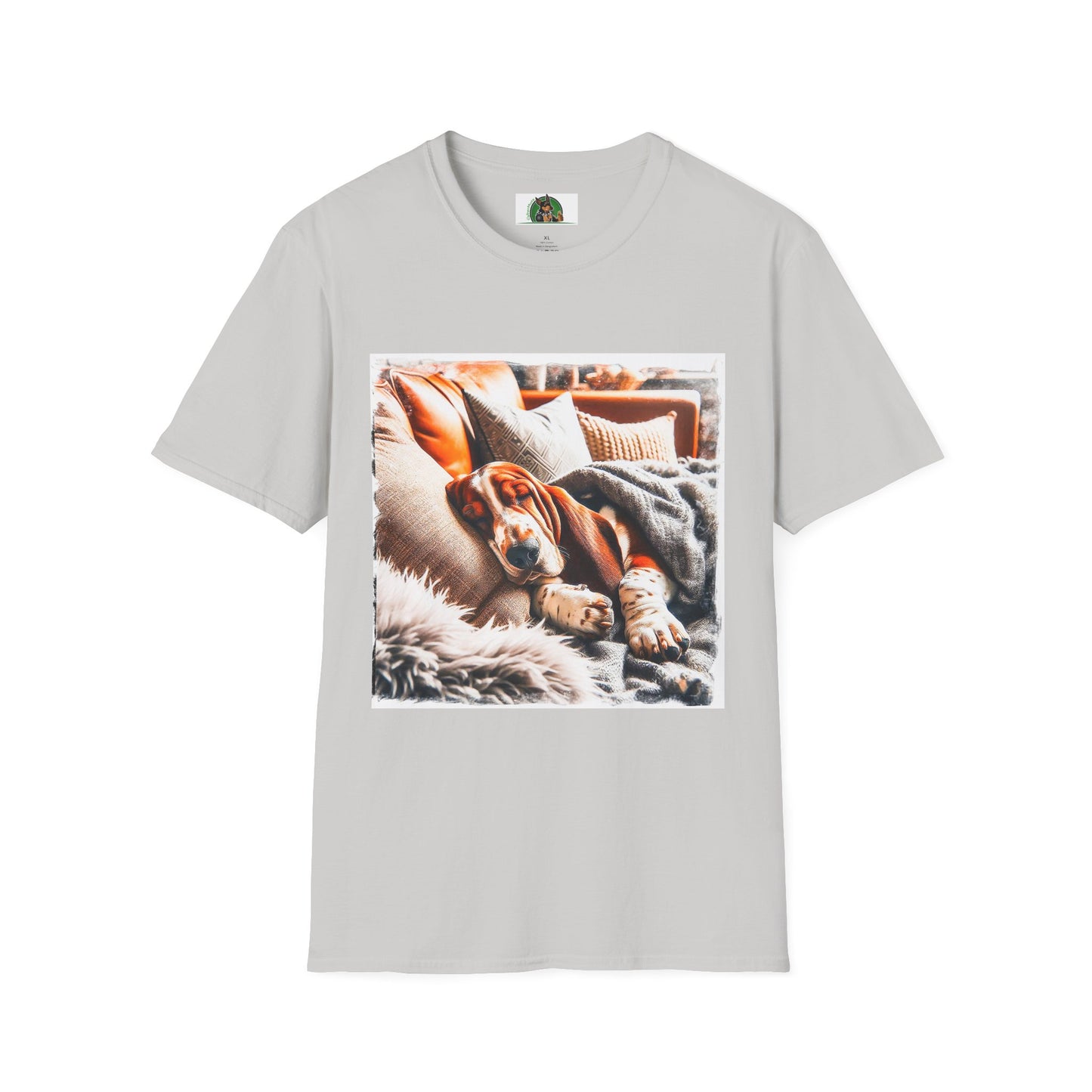 Basset Hound Sleeping On Couch Pic T-Shirt Printify S Ice Grey