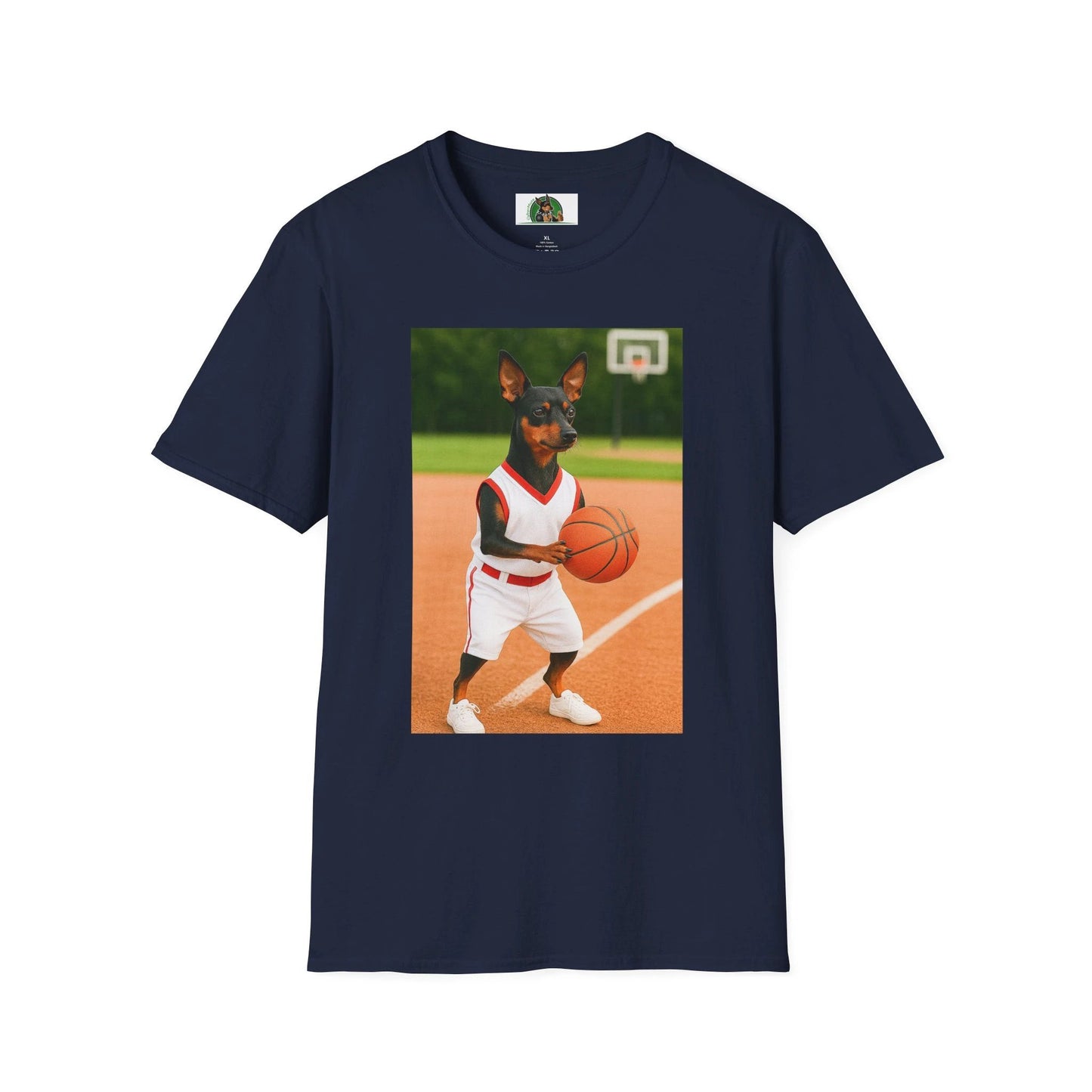 Miniature Pinscher (Min Pin) Basketball T-Shirt — Dog Lover Sports Tee T-Shirt Printify Navy S