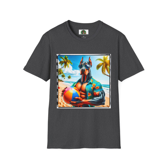 Doberman beach play t shirt T-Shirt Printify XS Dark Heather