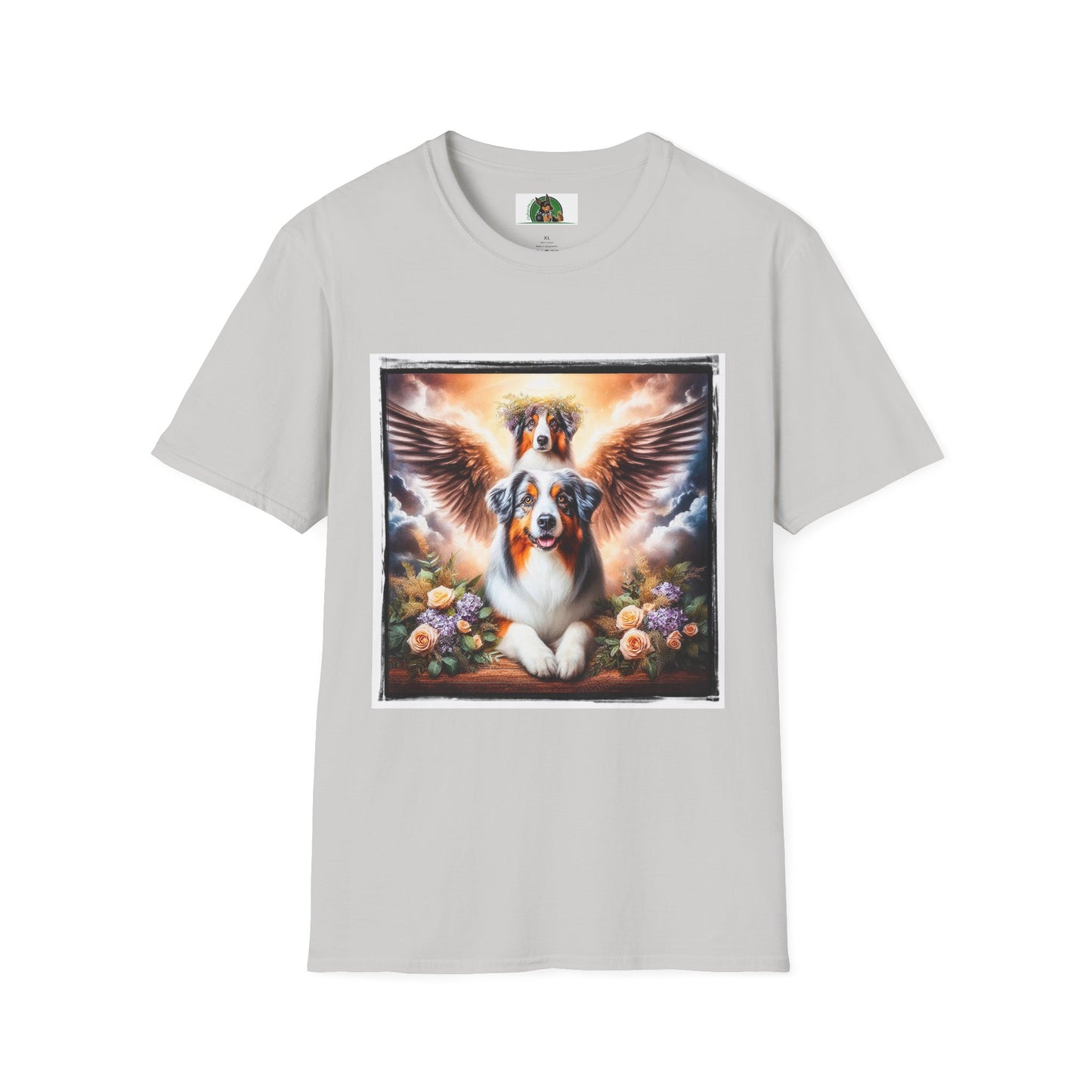 Australian Shepherd Angel Wings And Flowers T-Shirt Printify S Ice Grey