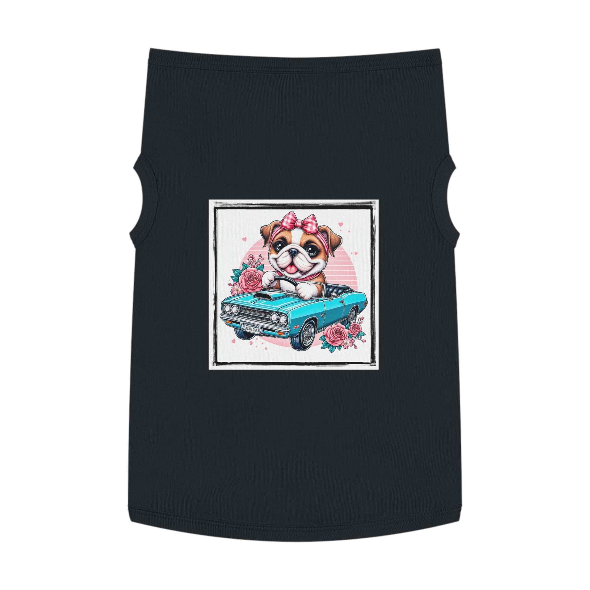 Wacky Pet Tank Top Bulldog tiny blue car t shirt Pets Printify