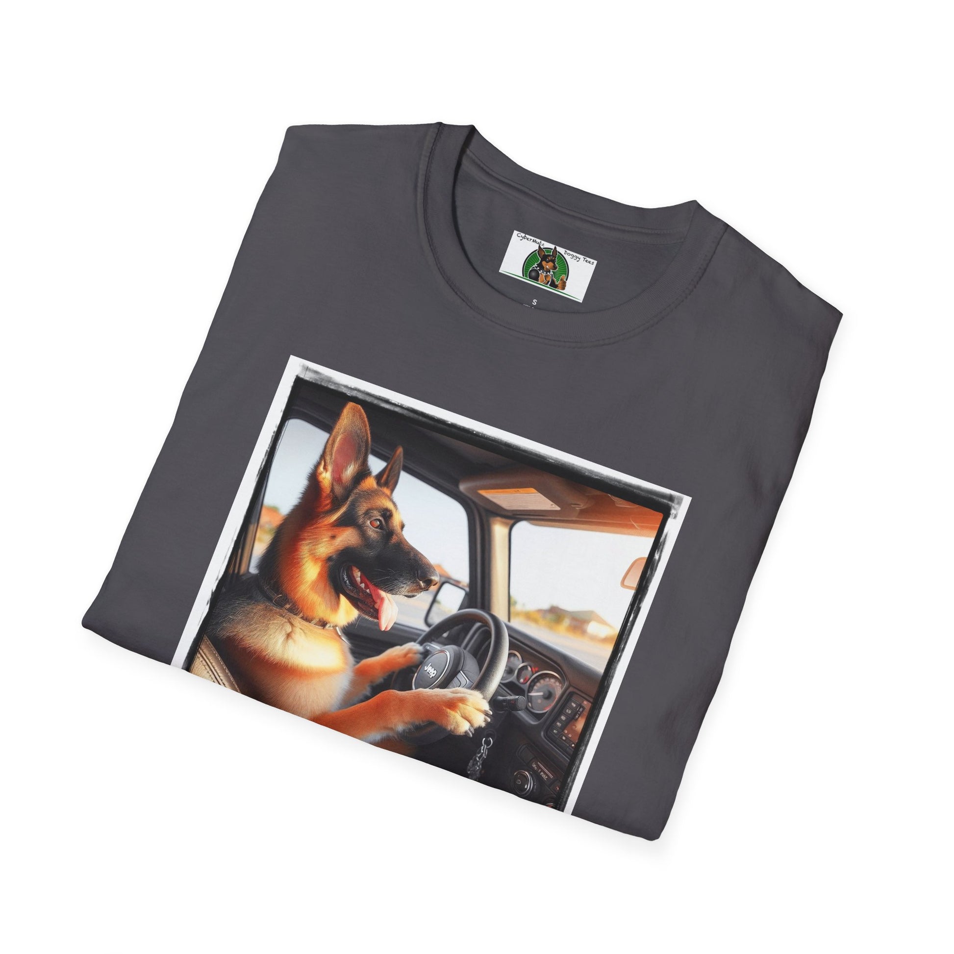 German Shepherd Dog Off-Roader Unisex Softstyle T-Shirt T-Shirt Printify
