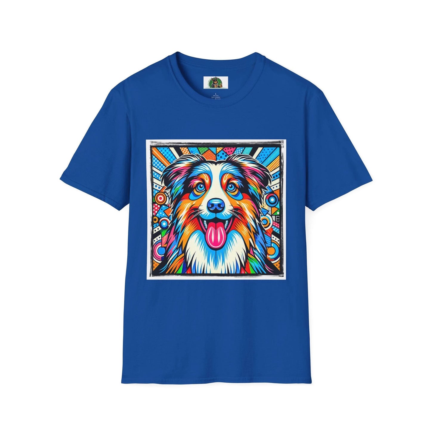 Australian Shepherd Bright Pop Art T Shirt Vibrant Canine Graphic Tee for Dog Lovers T-Shirt Printify XS Royal