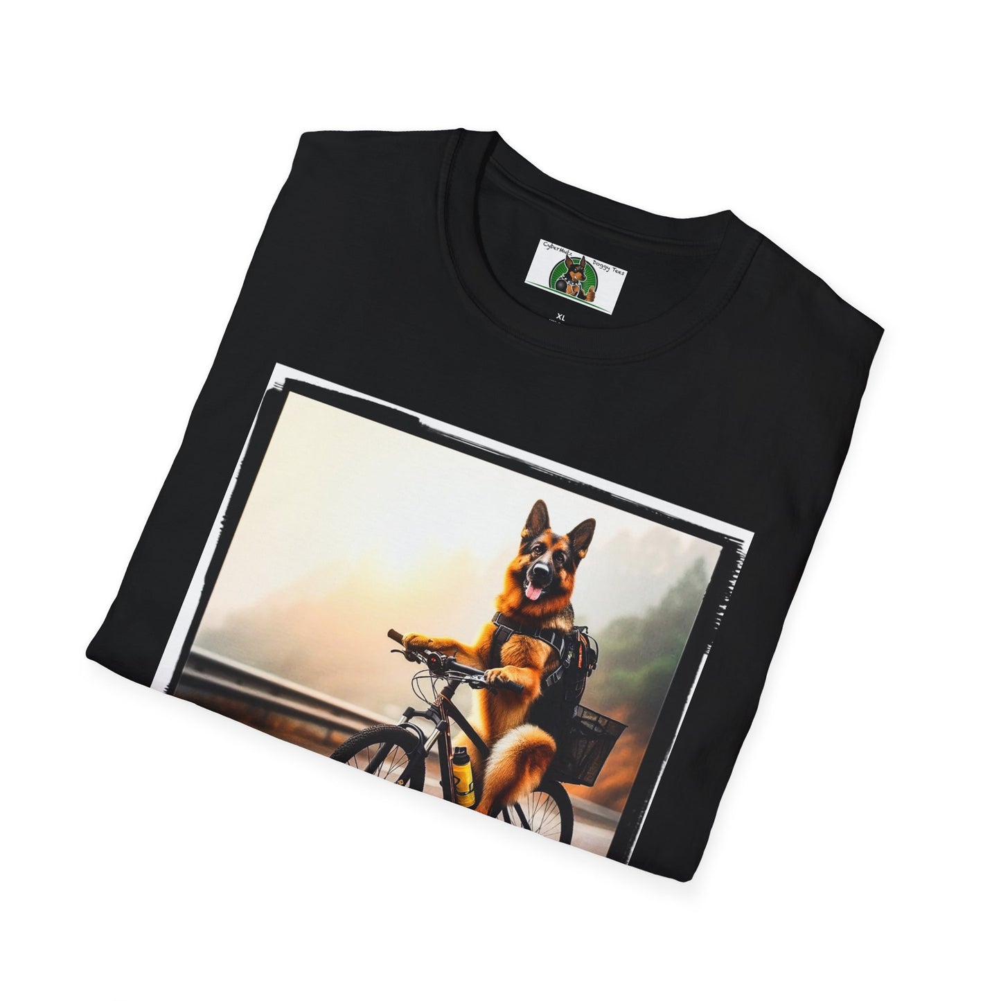 Road Bike German Shepherd Unisex Softstyle T-Shirt