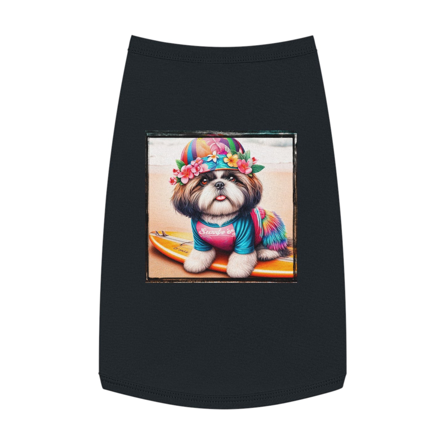 Pet Tank Top Shih Tzu surfer puppy Pets Printify L Black