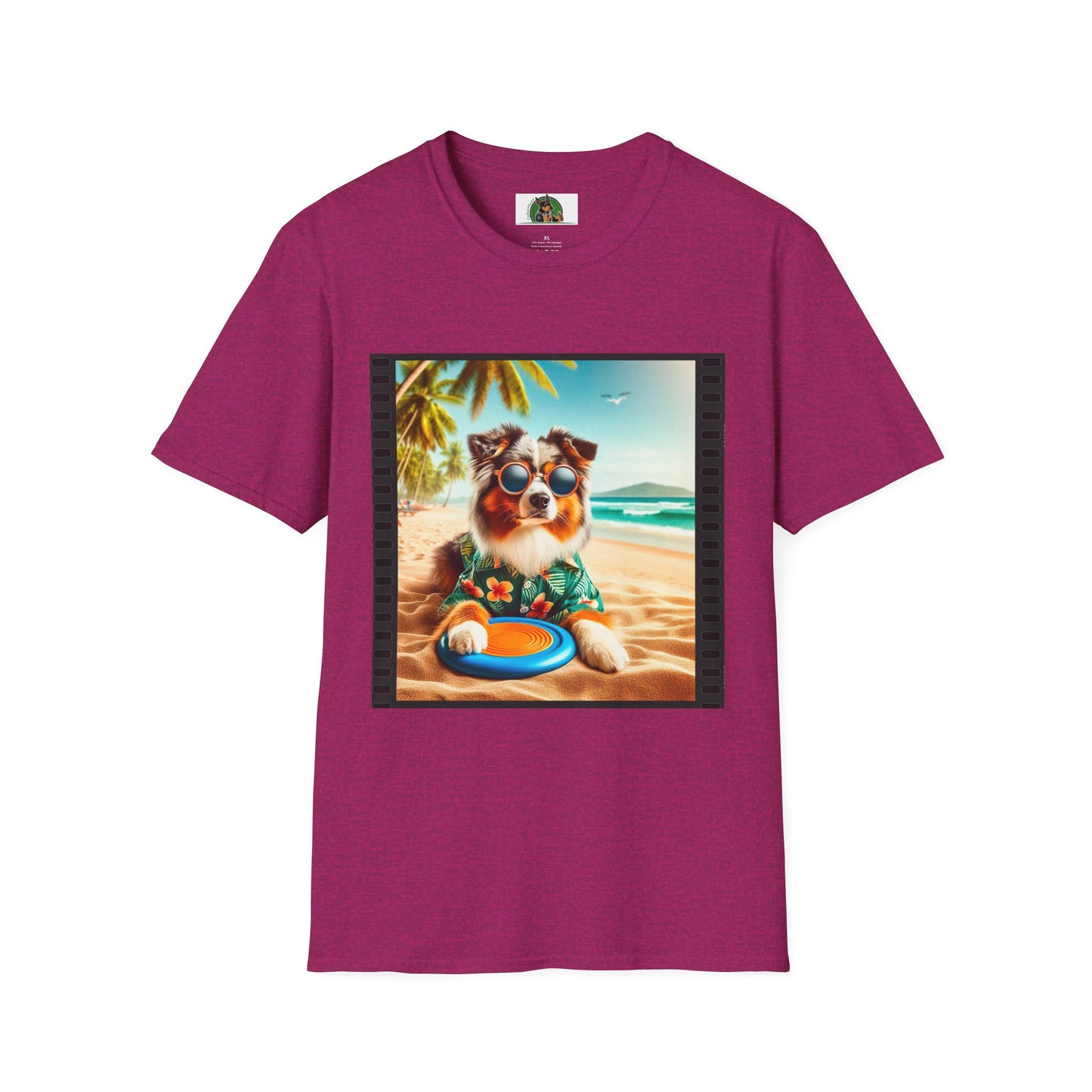 Australian Shepherd Beach Frisbee Dog T-Shirt Printify S Antique Heliconia 