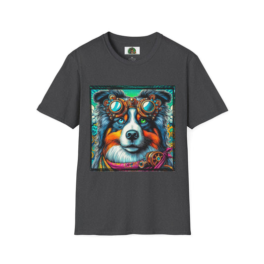 Australian Shepherd Bright Steampunk Dog T-Shirt Printify XS Dark Heather 