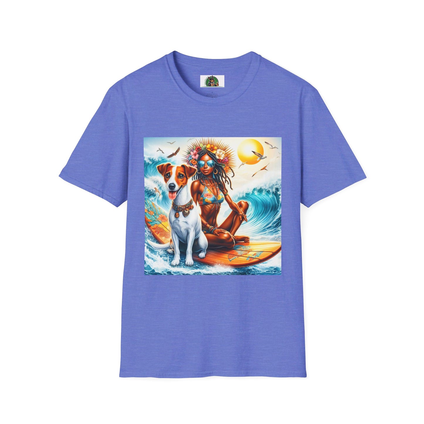 Jack Russell Surfer Girl T-Shirt Printify S Heather Royal 