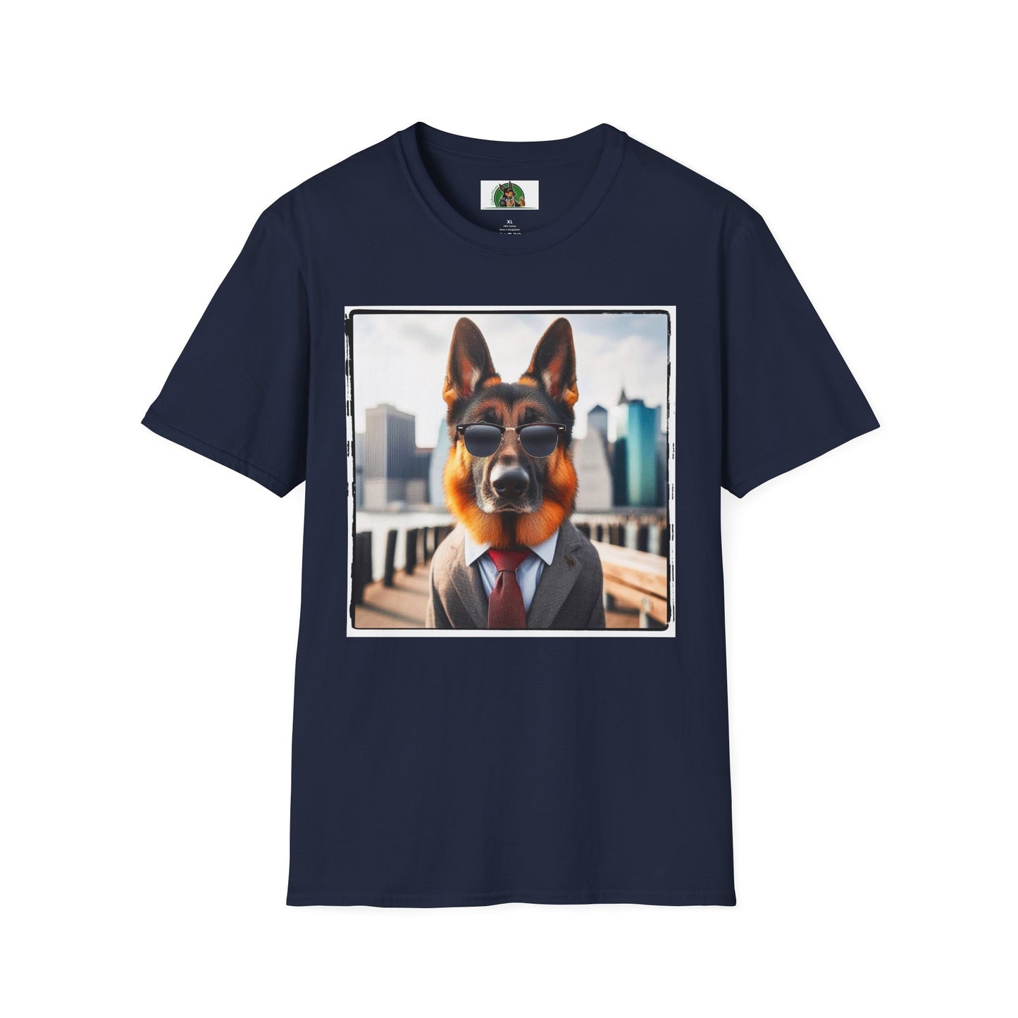 German Shepherd suit and tie shirt T-Shirt Printify Navy S