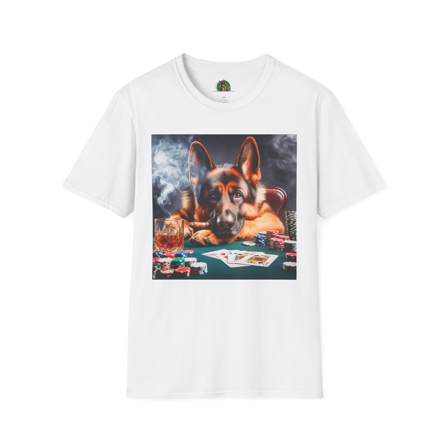 German Shepherd gambling puppy T-Shirt Printify White S