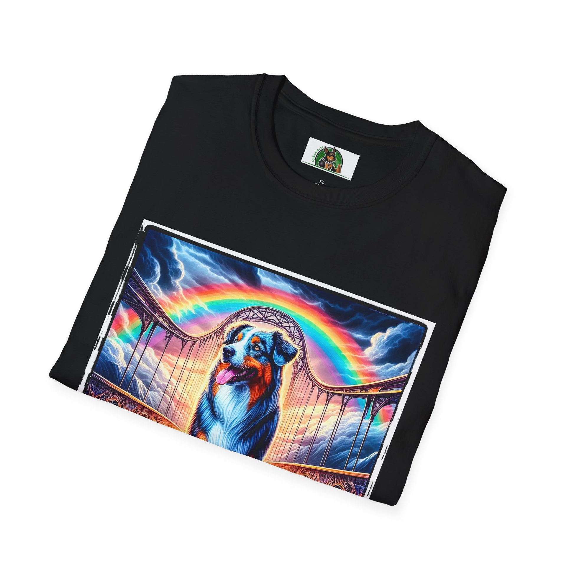 Australian Shepherd Walking Rainbow Bridge T-Shirt Printify