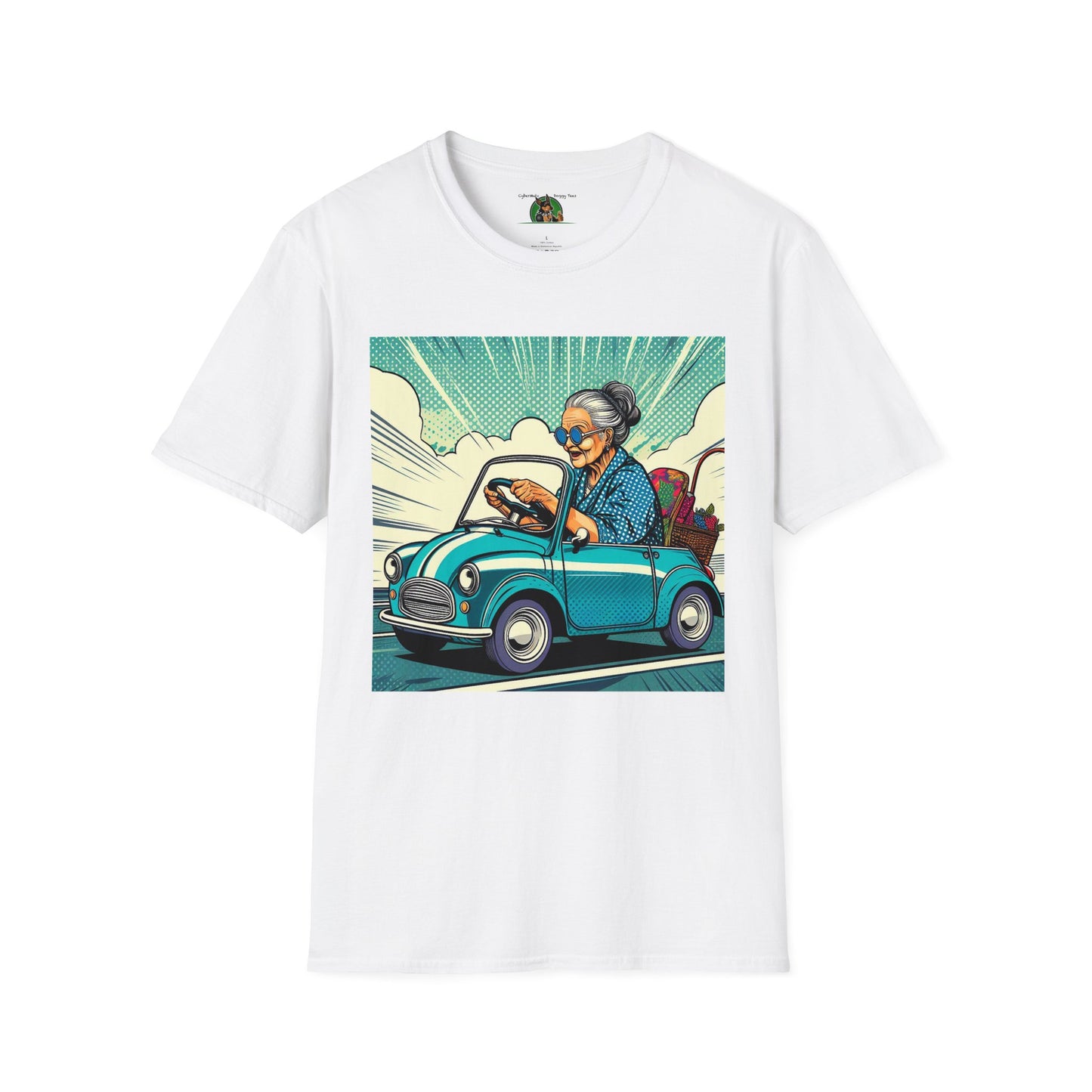 Old Lady in a Wacky Little Car T-Shirt Printify White S 