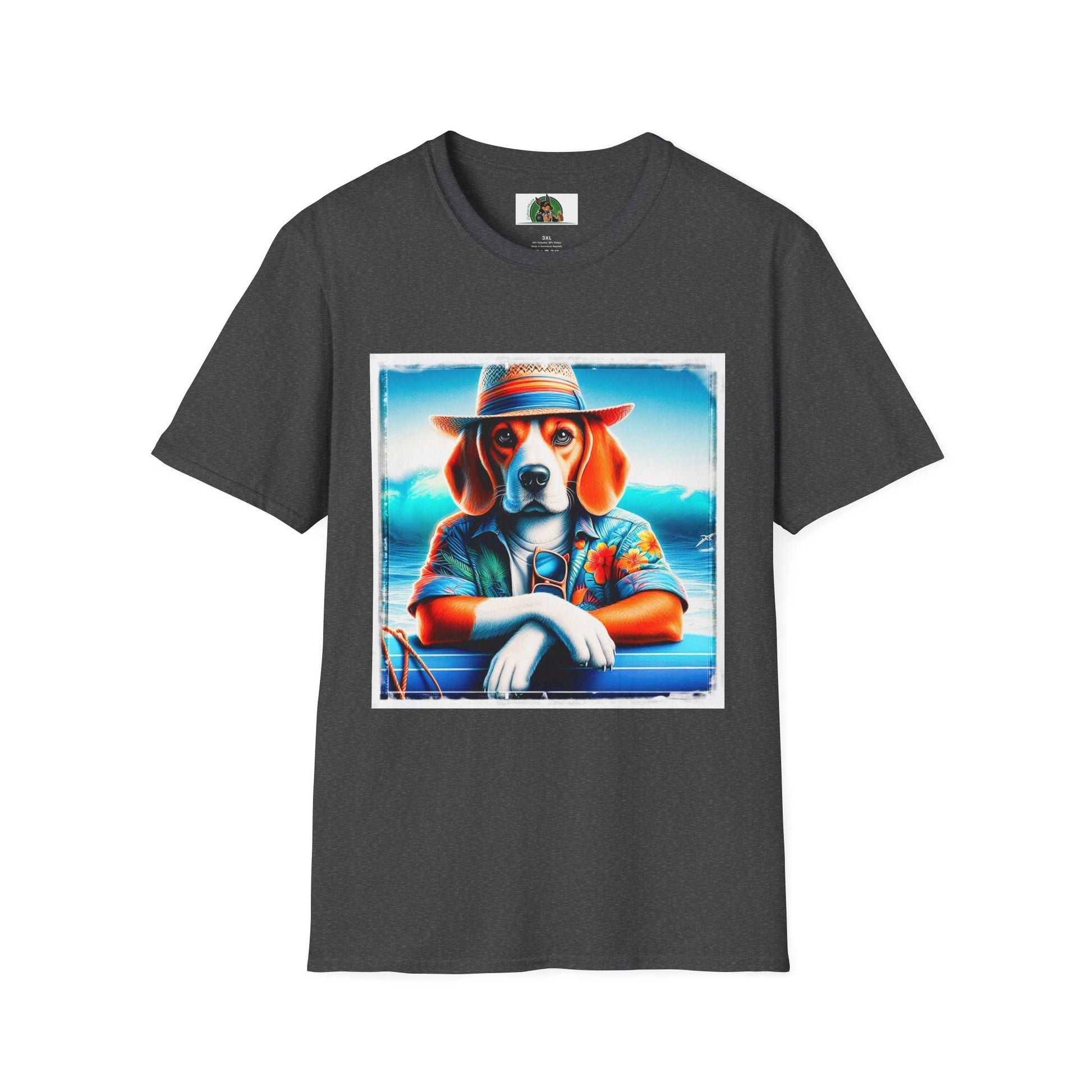 Beagle Wearing Summer Shirt And Hat T-Shirt Printify XS Dark Heather 