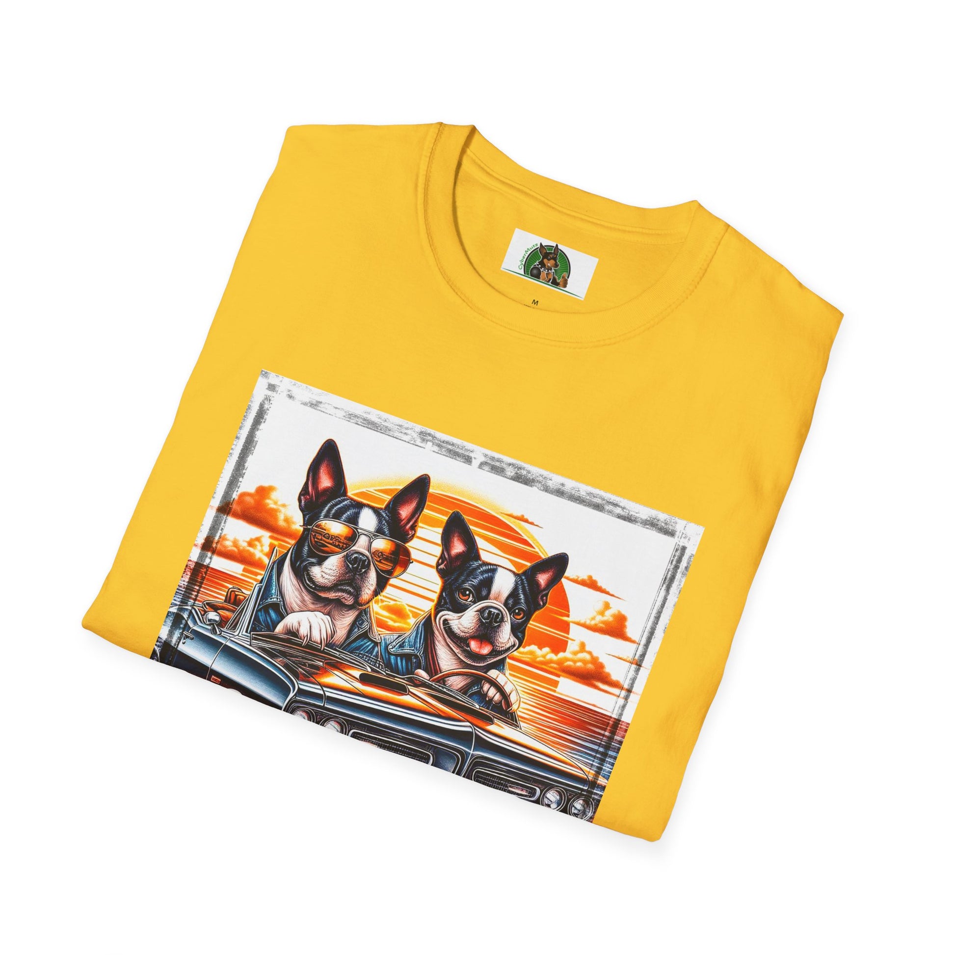 Wacky Boston Terrier Boy Dogs Driving Car T-Shirt Printify   