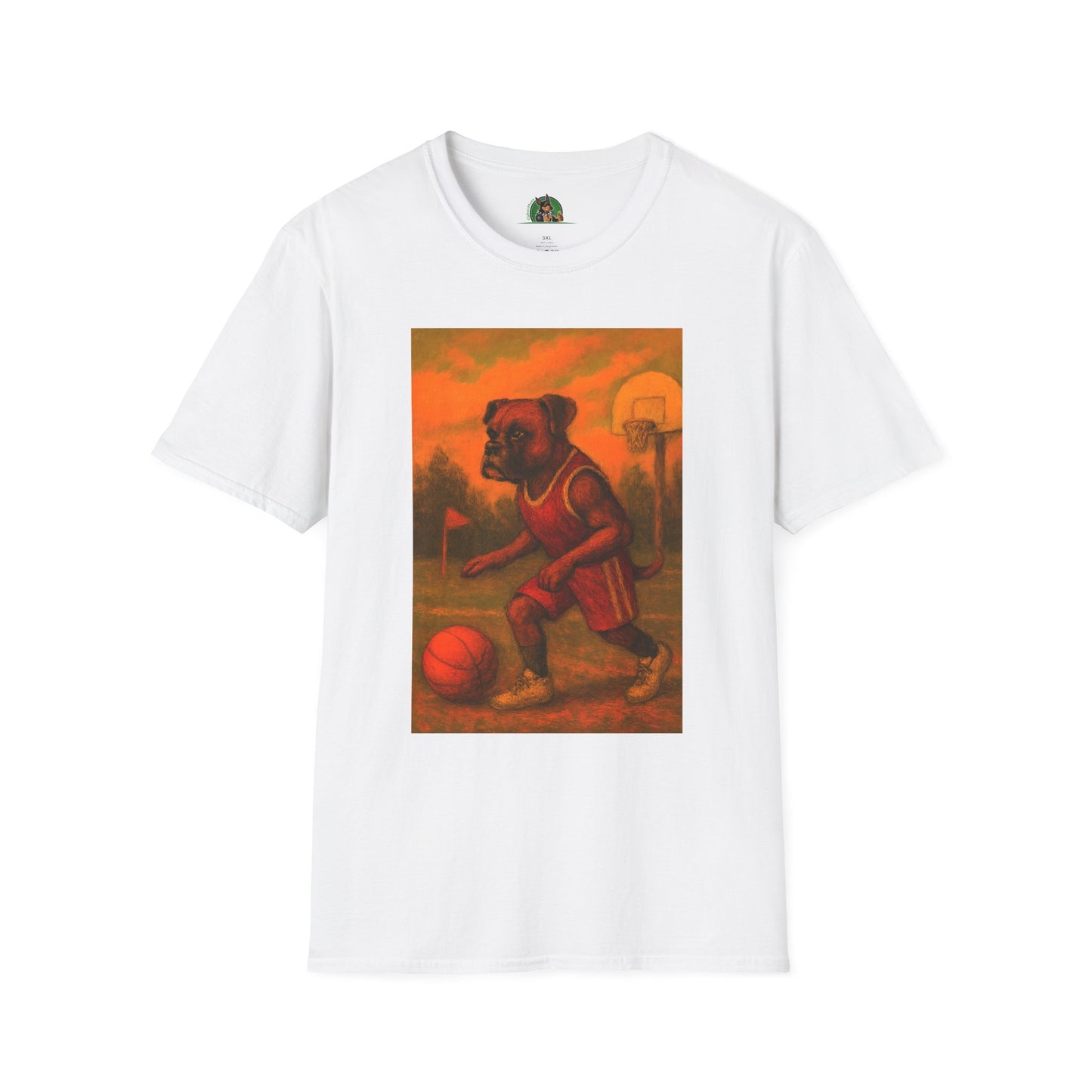 Sports Basketball Boxer Puppy Dogs T-Shirt - Unisex Softstyle T-Shirt Printify White XS