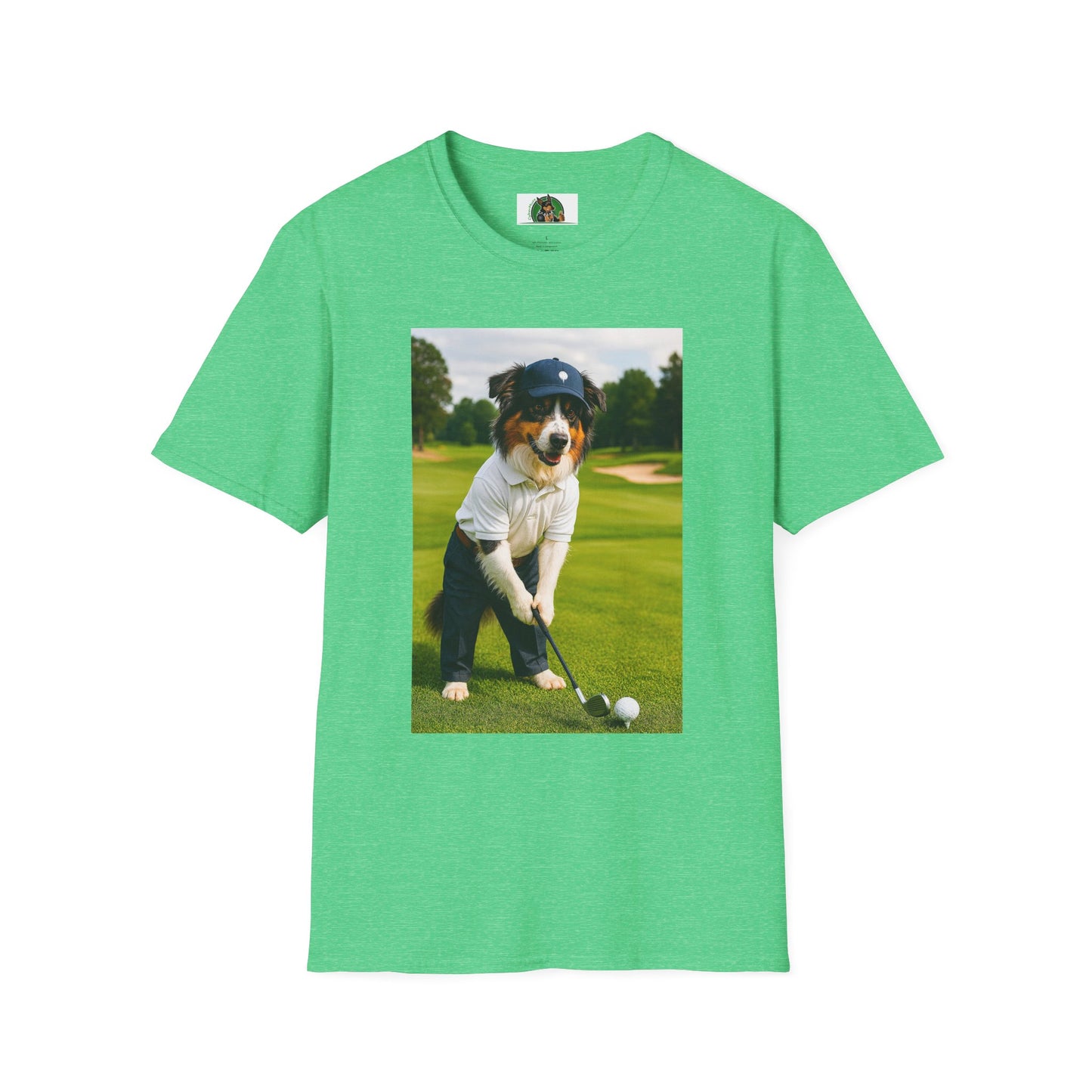 Sports Golf Australian Shepherd T-Shirt T-Shirt Printify Heather Irish Green S