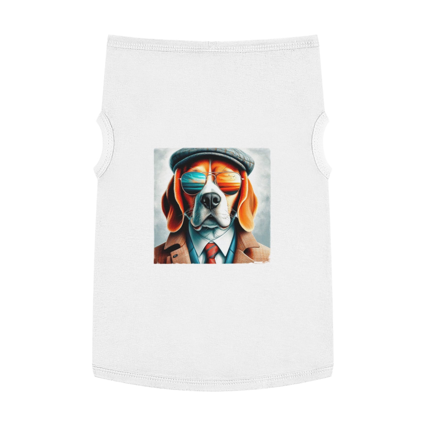 Pet Tank Top Beagle Dog Wearing Jacket And Hat Pets Printify XL White 