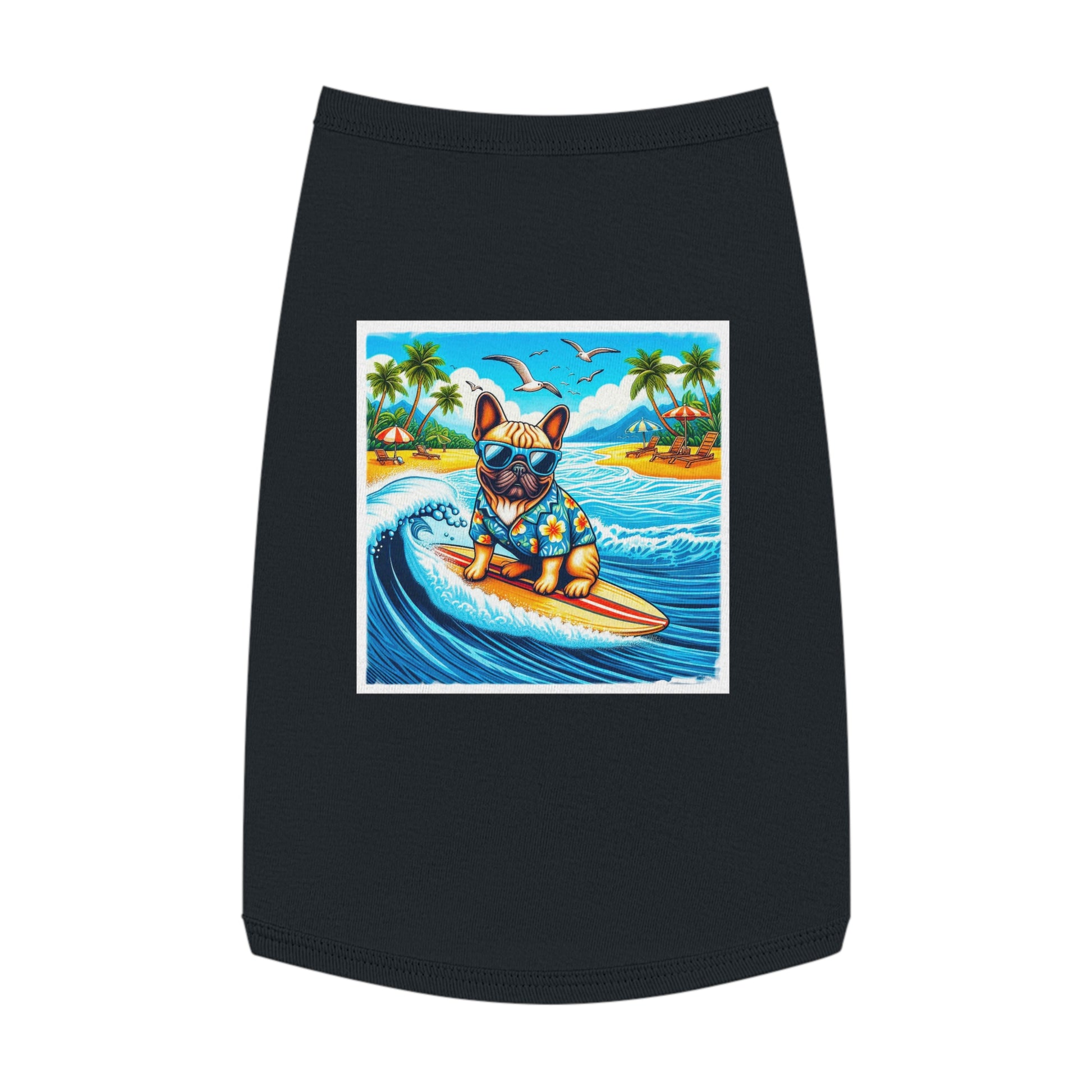 Pet Tank Top French Bulldog blue waves t shirt Pets Printify