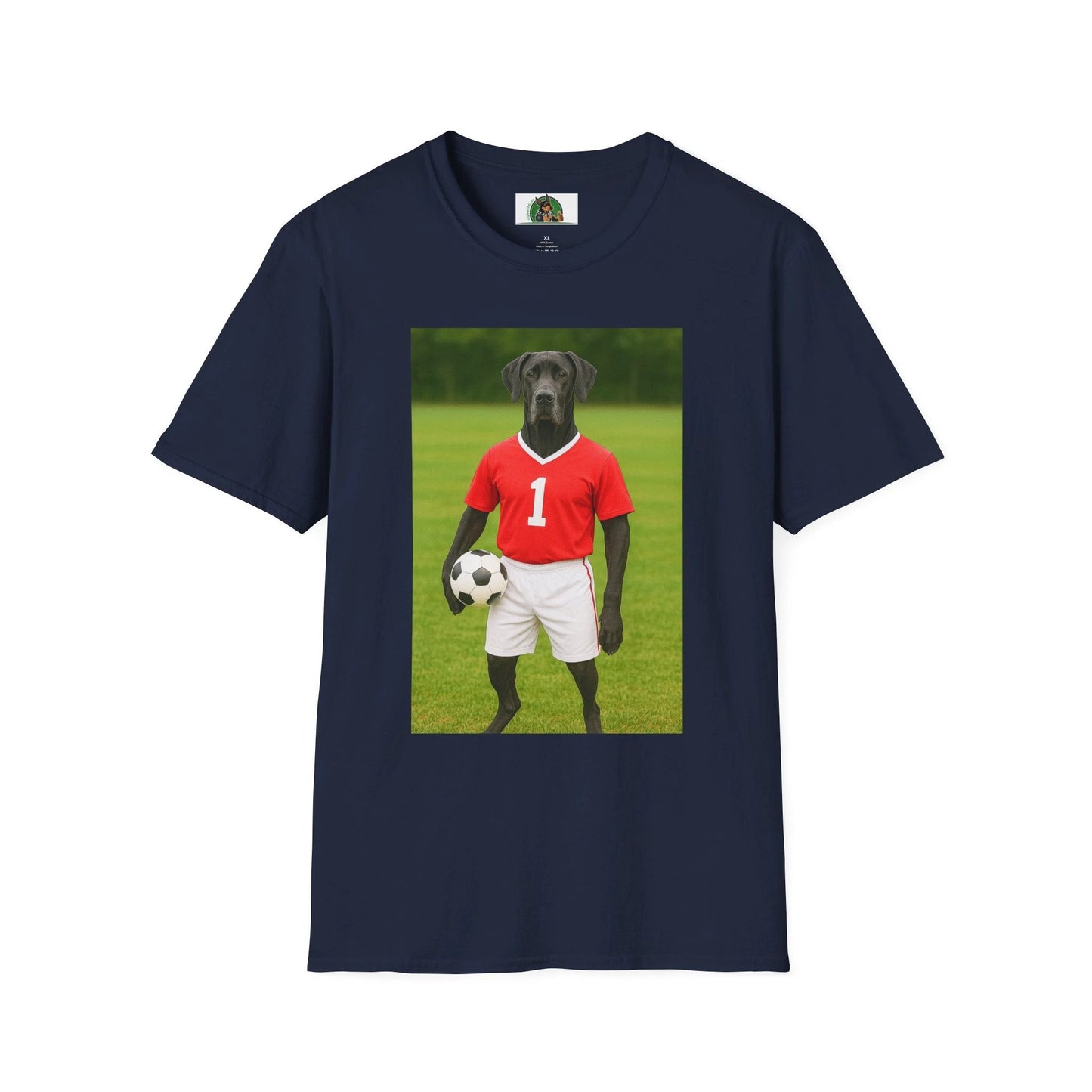 Great Dane Soccer T-Shirt — Sports Dog Tee T-Shirt Printify Navy S