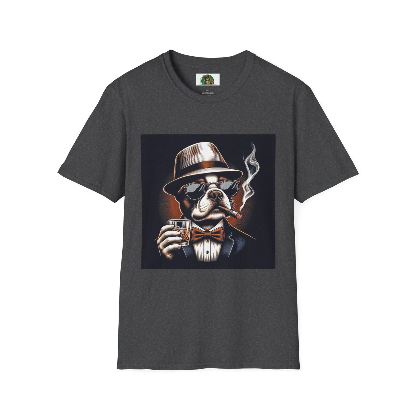 Boston Terrier Smoking T-shirt T-Shirt Printify XS Dark Heather 