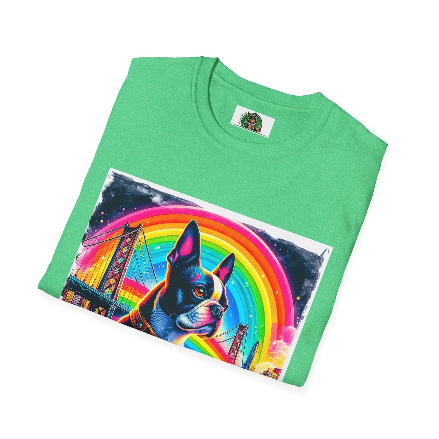 Boston Terrier Rainbow Bridge Dog At Beach T-Shirt Printify   