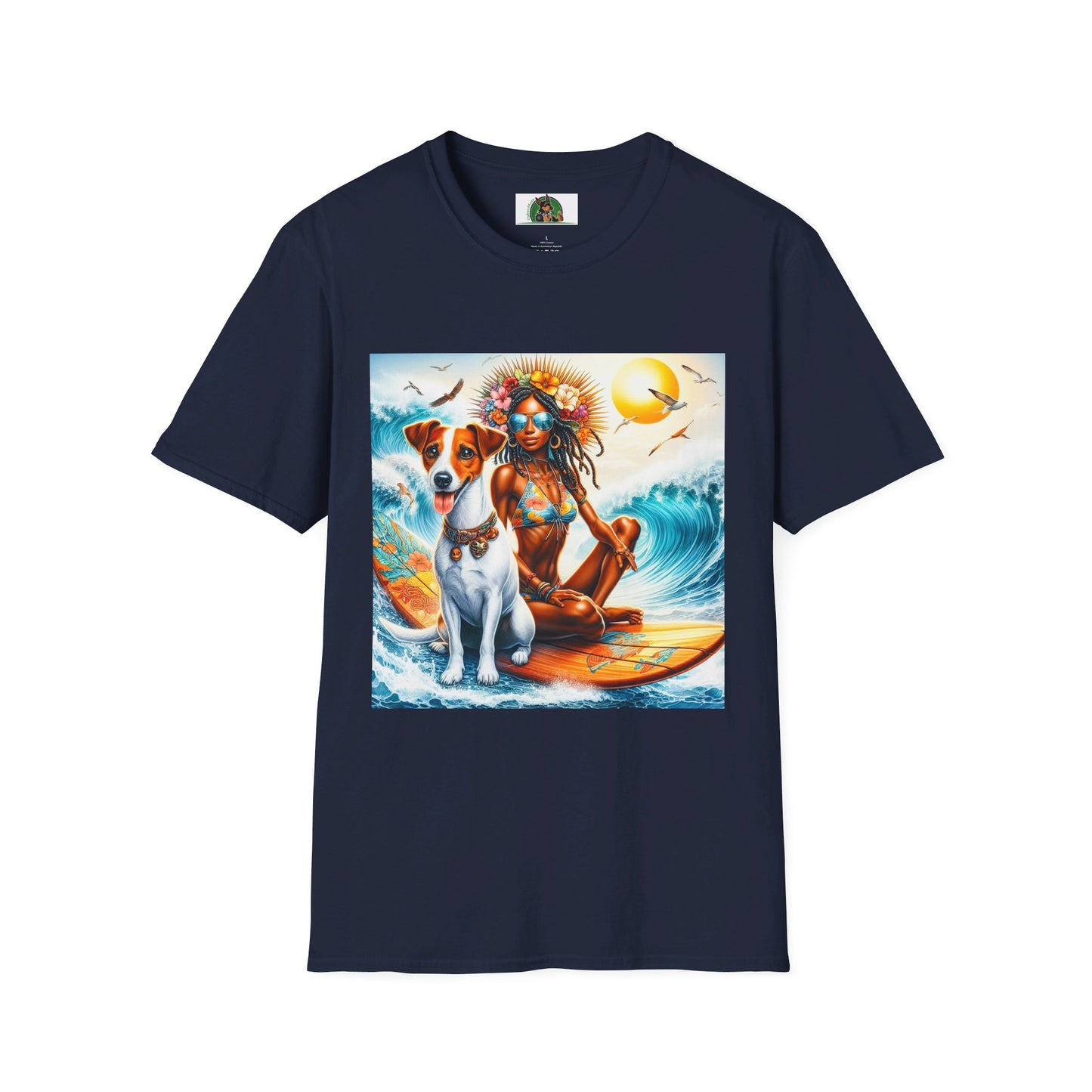 Jack Russell Surfer Girl T-Shirt Printify S Navy 