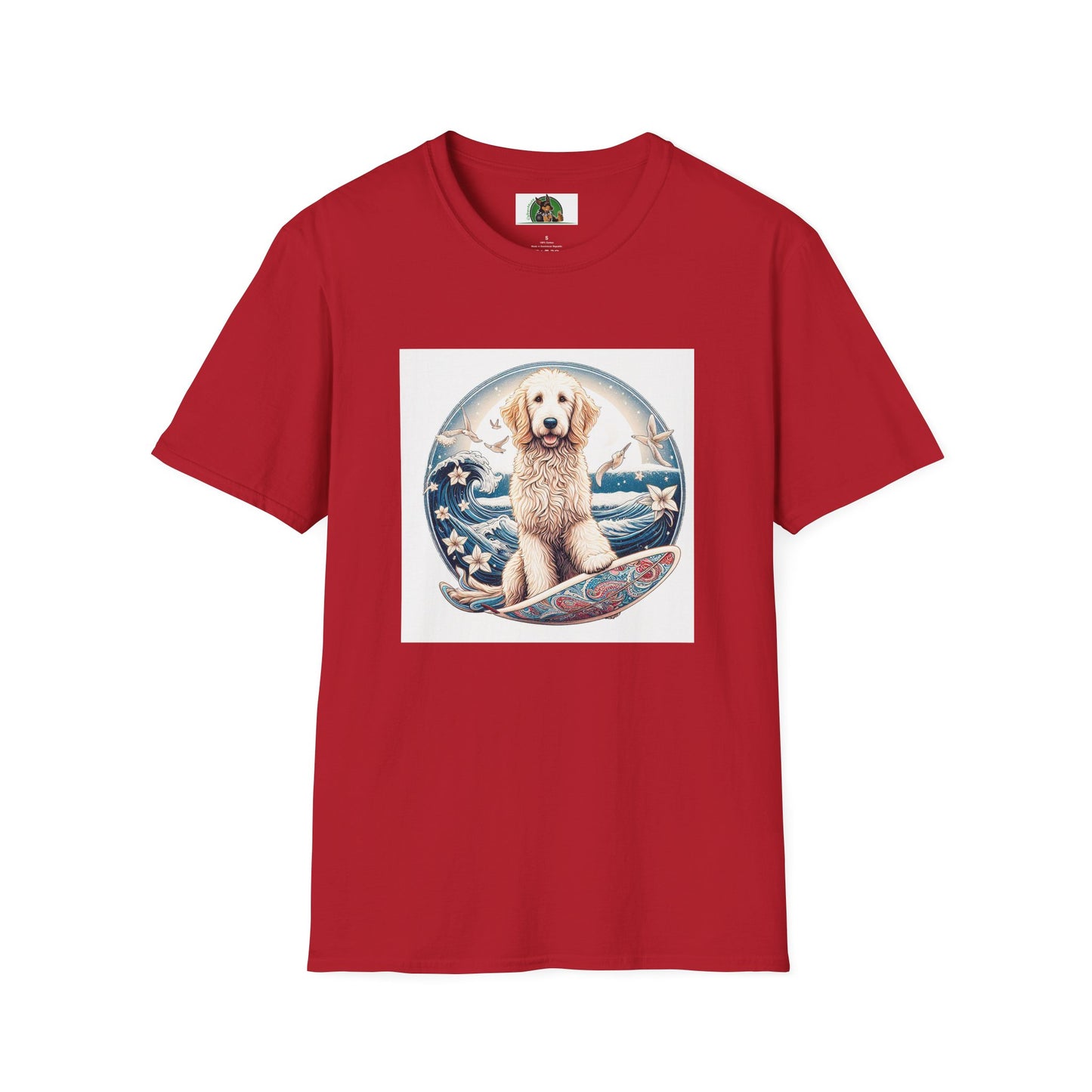 Golden Doodle flowery waves t shirt T-Shirt Printify S Cherry Red
