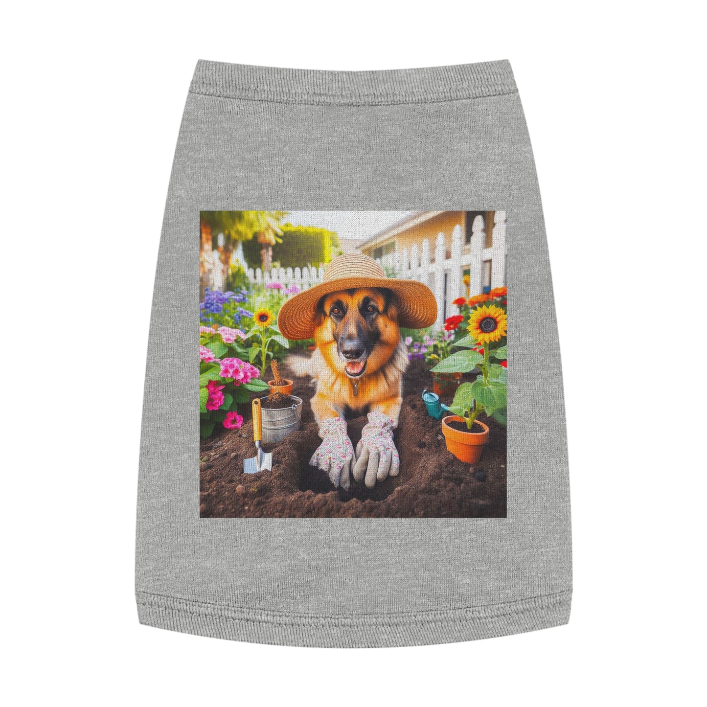 German Shepherd planting flowers shirt Pets Printify M Heather