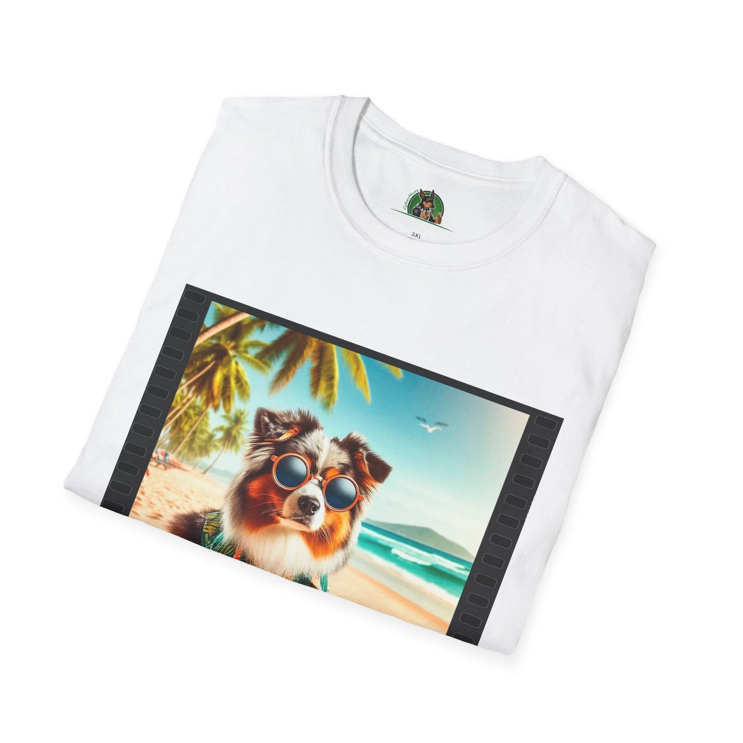 Australian Shepherd Beach Frisbee Dog Graphic Tee Unisex Soft Style Shirt for Dog Lovers T-Shirt Printify