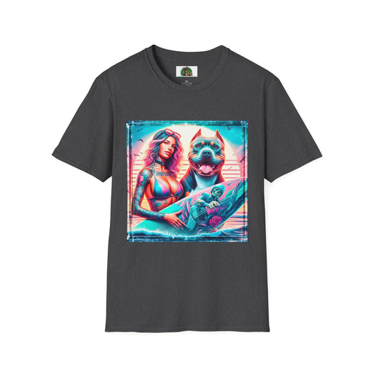 Pit Bull surfer and girl T-Shirt Printify XS Dark Heather