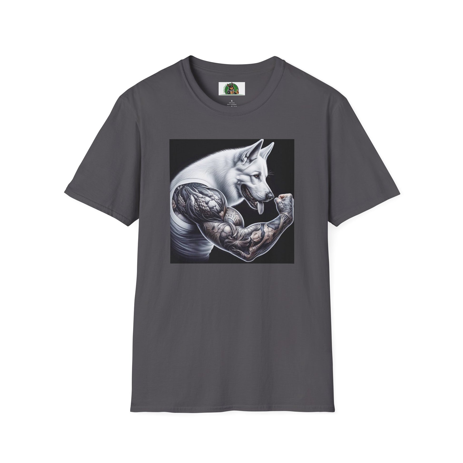 German Shepherd arm flexing shirt T-Shirt Printify Charcoal S