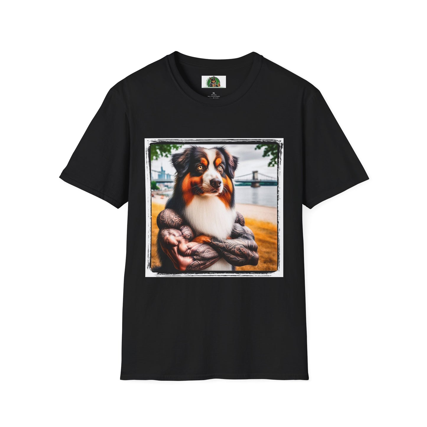 Australian Shepherd Tattooed And Buff T-Shirt Printify XS Black 