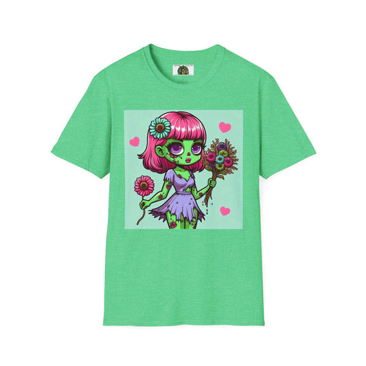 Wacky Zombie Girl T-Shirt Printify Heather Irish Green S 