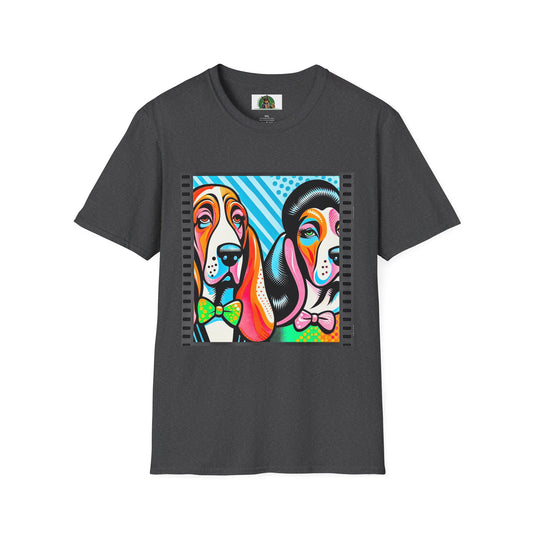 Basset Hound Colorful Couple Pop Art Pic T-Shirt Printify XS Dark Heather 