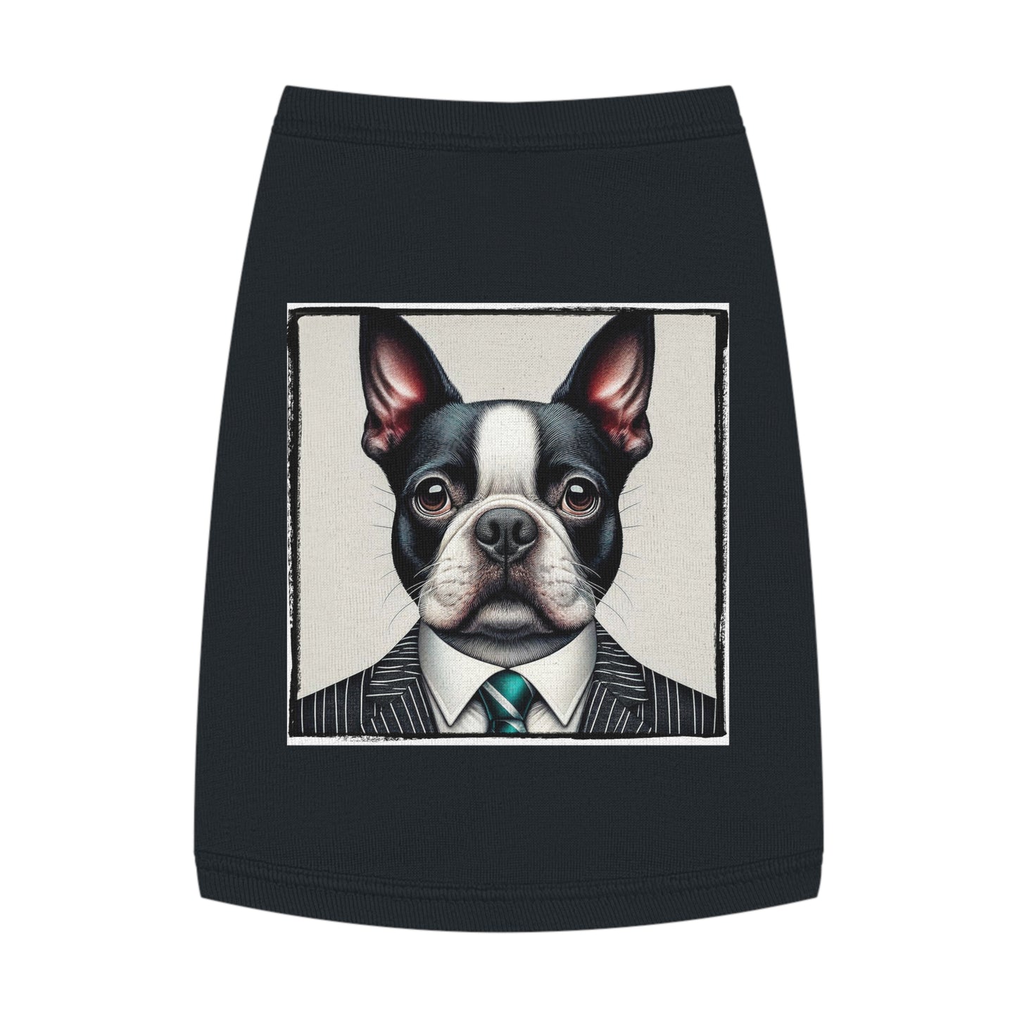 Pet Tank Top Boston Terrier Dog In Pinstripe Suit Pets Printify M Black 