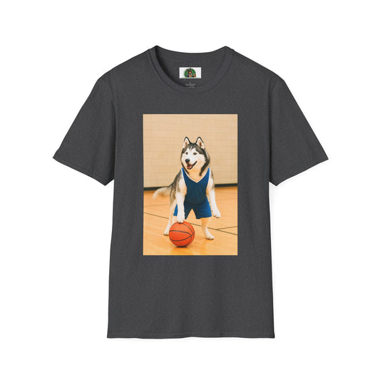 Husky Basketball T-Shirt — Sports Dog Tee T-Shirt Printify Dark Heather S