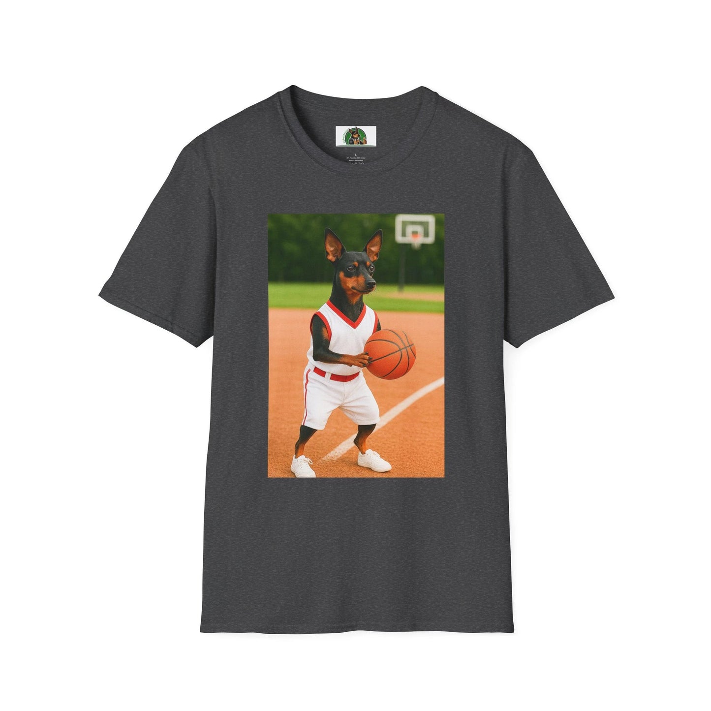 Miniature Pinscher (Min Pin) Basketball T-Shirt — Dog Lover Sports Tee T-Shirt Printify Dark Heather S