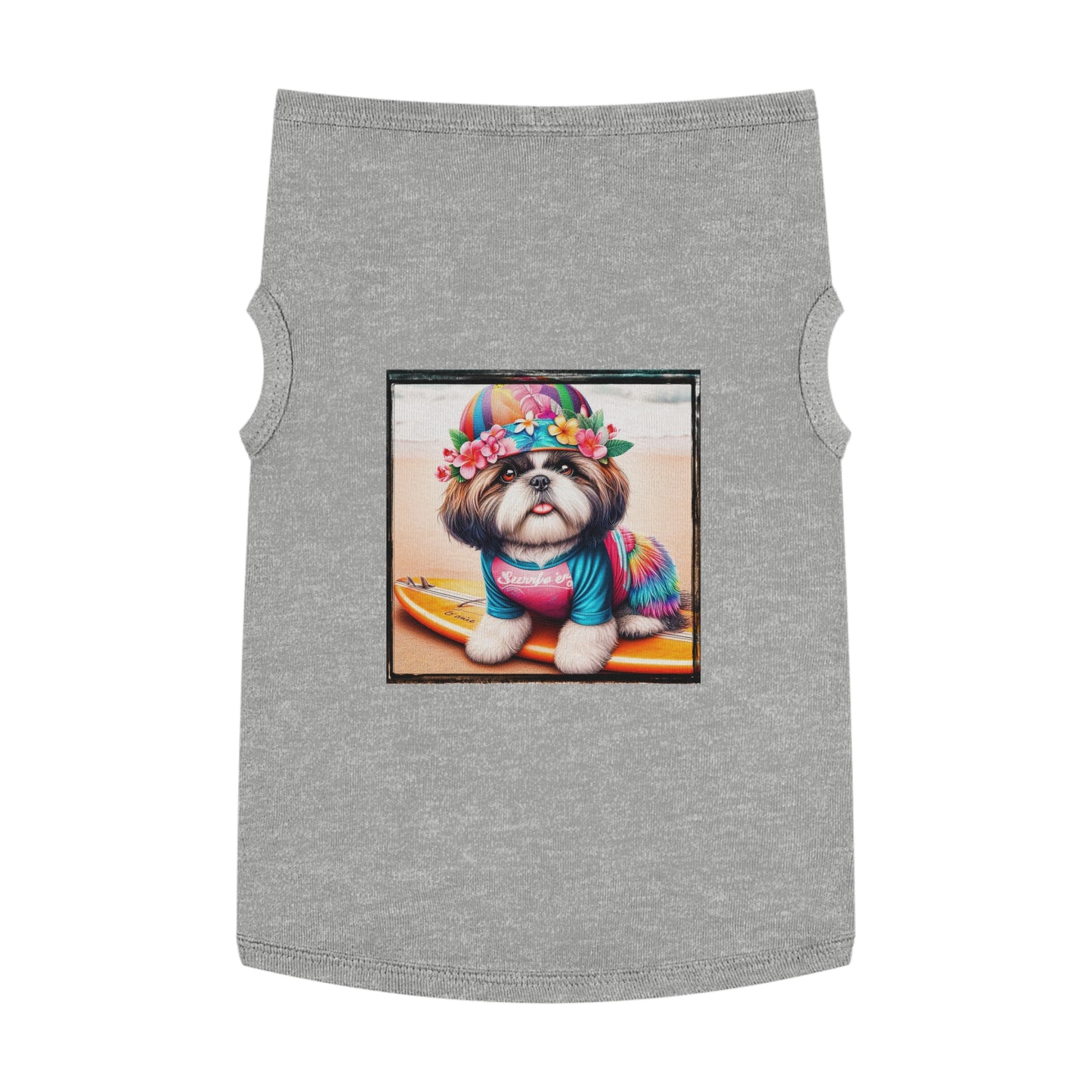 Pet Tank Top Shih Tzu surfer puppy Pets Printify XL Heather