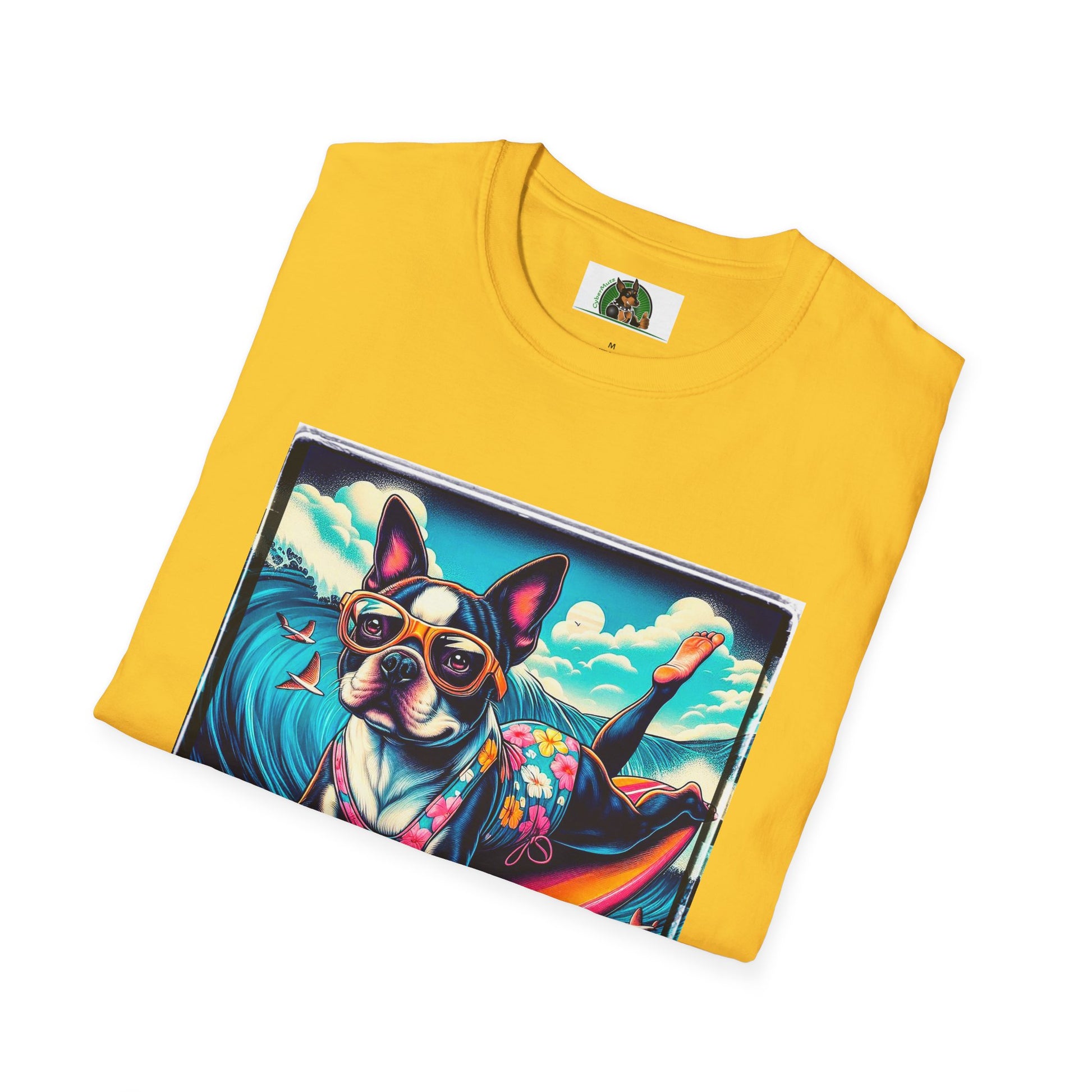 Boston Terrier Surfer Girl Shirt T-Shirt Printify   