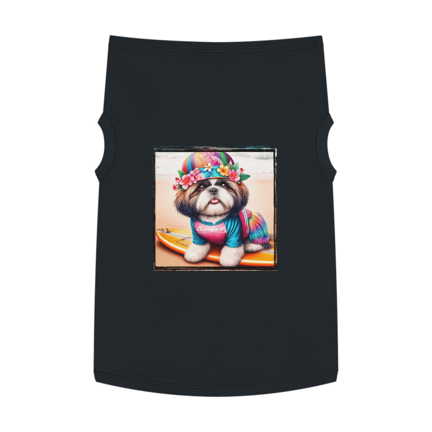 Pet Tank Top Shih Tzu surfer puppy Pets Printify XL Black